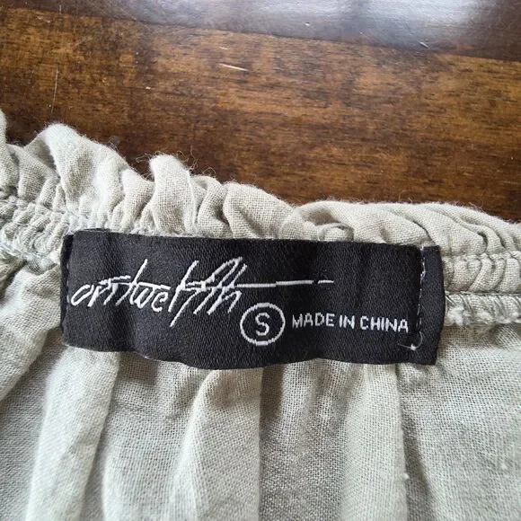 ✨ On Twelfth Sage Eyelet Tie-Front Peplum Blouse Boho Cottagecore S 100% Cotton - Picture 4 of 7